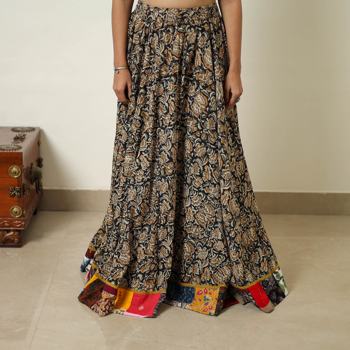 Multicolor - Hand Block Printed Cotton Long Bagru Skirt 02