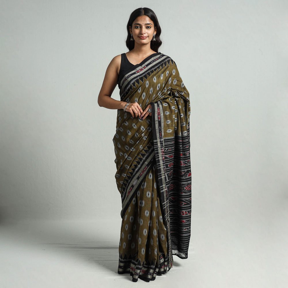 Brown - Khandua Ikat Weave Handloom Cotton Saree 24