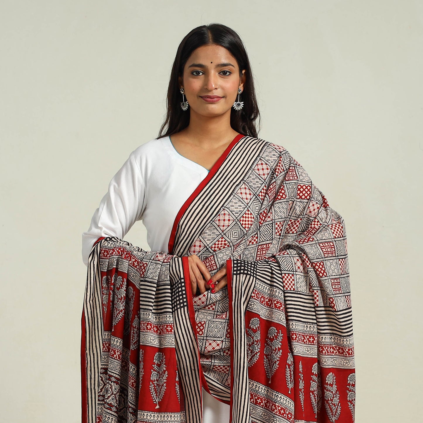 Multicolor - Hand Block Print Cotton Bagh Dupatta 21