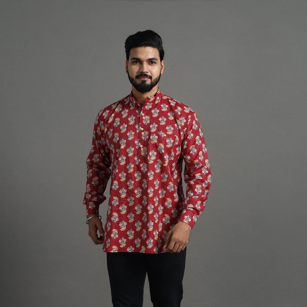 Kantha Stitch Cotton Short Sanganeri Kurta for Men 05