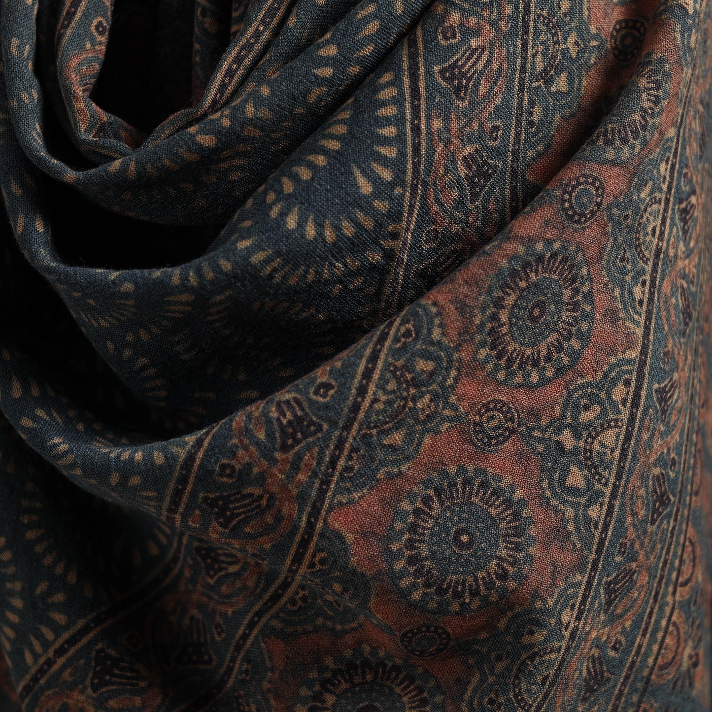 Ajrakh Hand Block Print Natural Dyed Handwoven Acrylic Wool Shawl 26