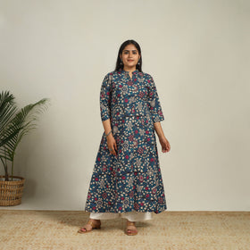 Blue - Printed Cotton A-Line Kalamkari Kurta 11