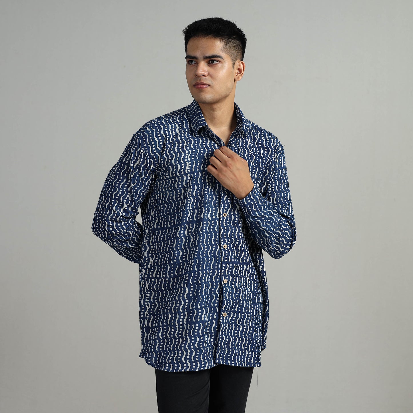 Indigo Block Printed Shirt