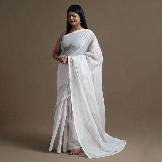 White - Traditional Venkatagiri Handloom Cotton Zari Stripe Saree