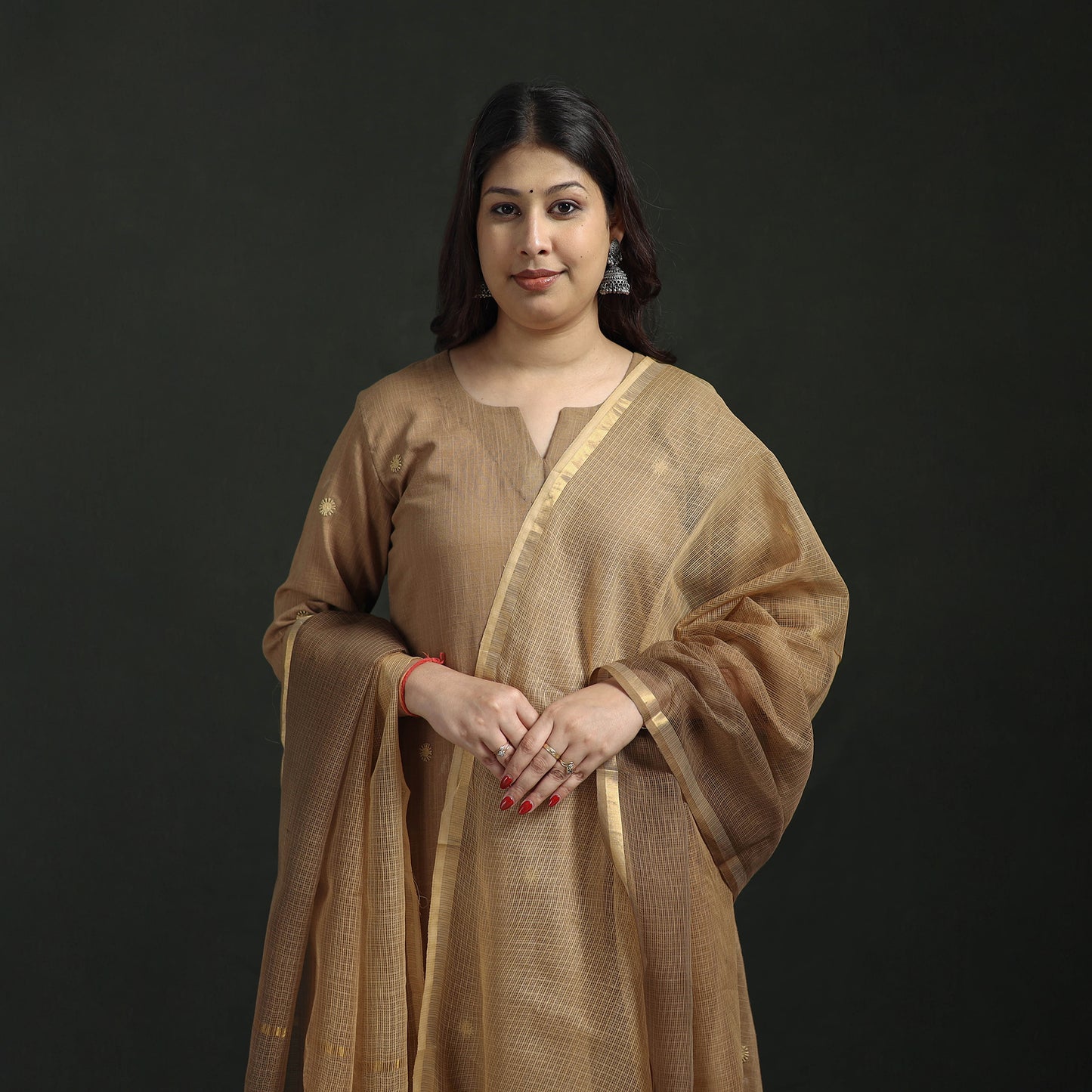 Plain Slub Cotton Hand Embroidered Suit Set with Dupatta for women 04