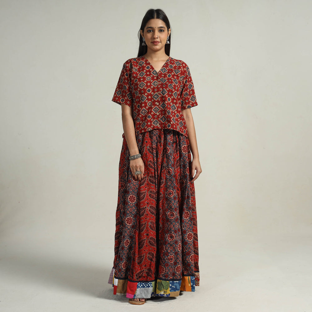 Multicolor - Kutch Block Printed 24 Kali Cotton Long Skirt 20