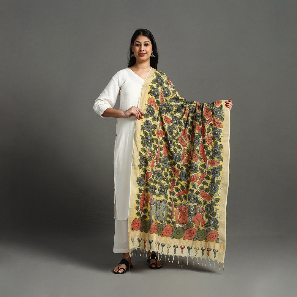 Mangalagiri Cotton Handpainted Pen Work Kalamkari Dupatta 09