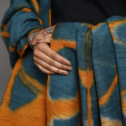 Blue - Kutch Handwoven Clamp Dyed Shibori Silk x Merino Woolen Shawl