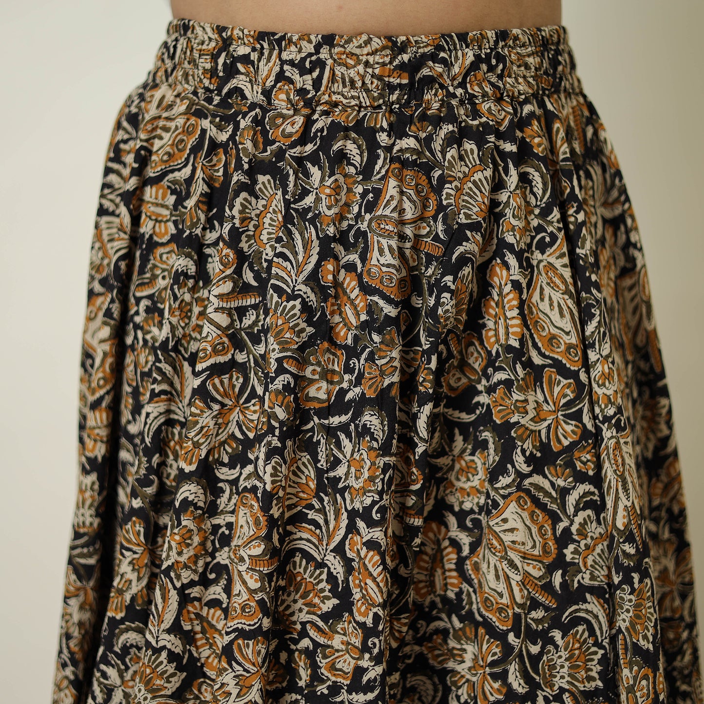 Multicolor - Hand Block Printed Cotton Long Bagru Skirt 02