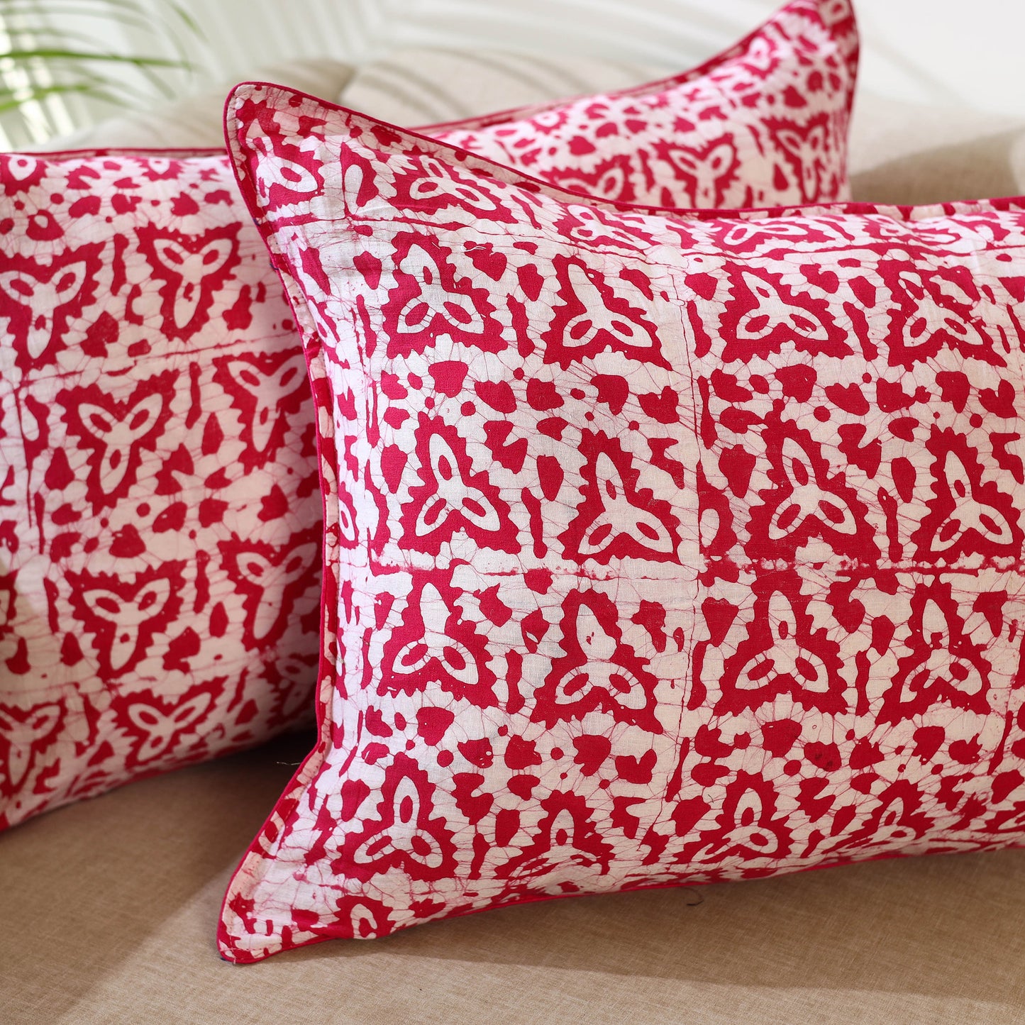 Pink Set of 2 Hand Batik Print Cotton Pillow Covers