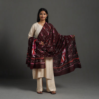 Maroon - cotton hand batik dupatta 47 - handcrafted