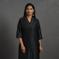 Black - Traditional Cutwork Zari Buti Banarasi Silk Kurta 01