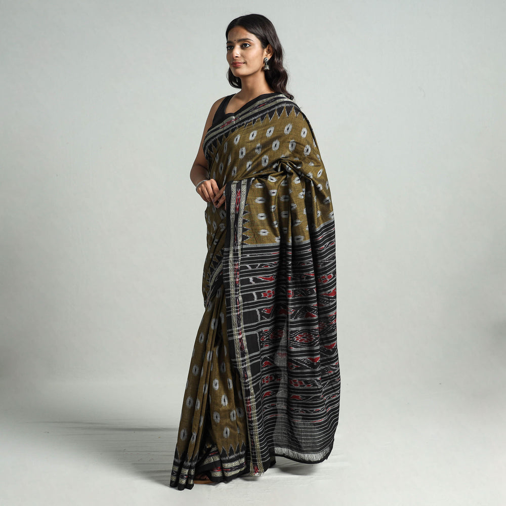 Brown - Khandua Ikat Weave Handloom Cotton Saree 24