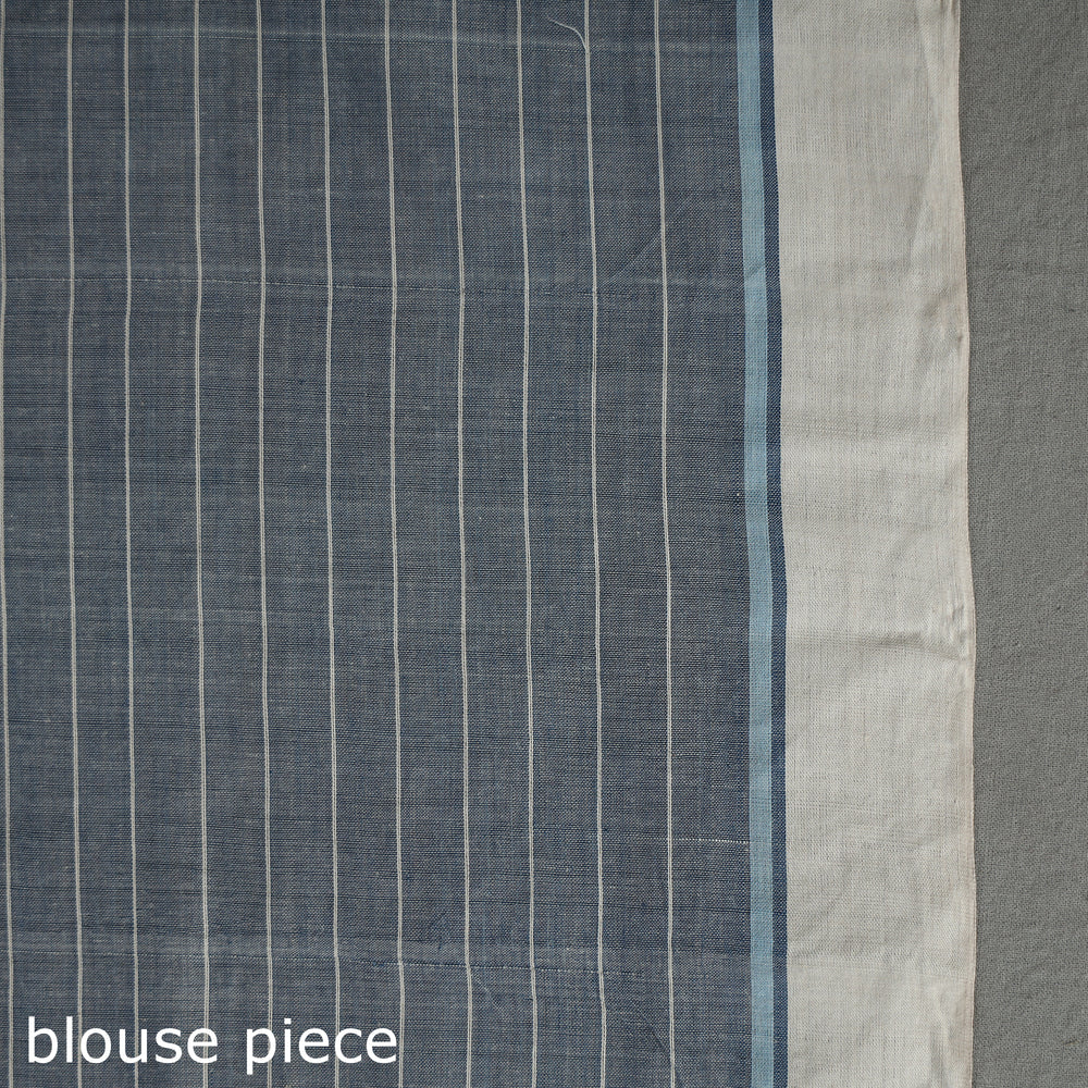 Blue - Pure Handloom Natural Dyed Checks Cotton Saree 17