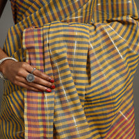 Yellow - Zari Stripes Cotton Handloom Saree 14