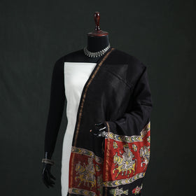 Black - Mata Ni Pachedi Handpainted Natural Dyed Chanderi Silk Handloom Dupatta 21