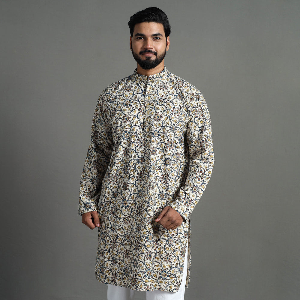 Kalamkari Block Printed Cotton Men Long Kurta 09