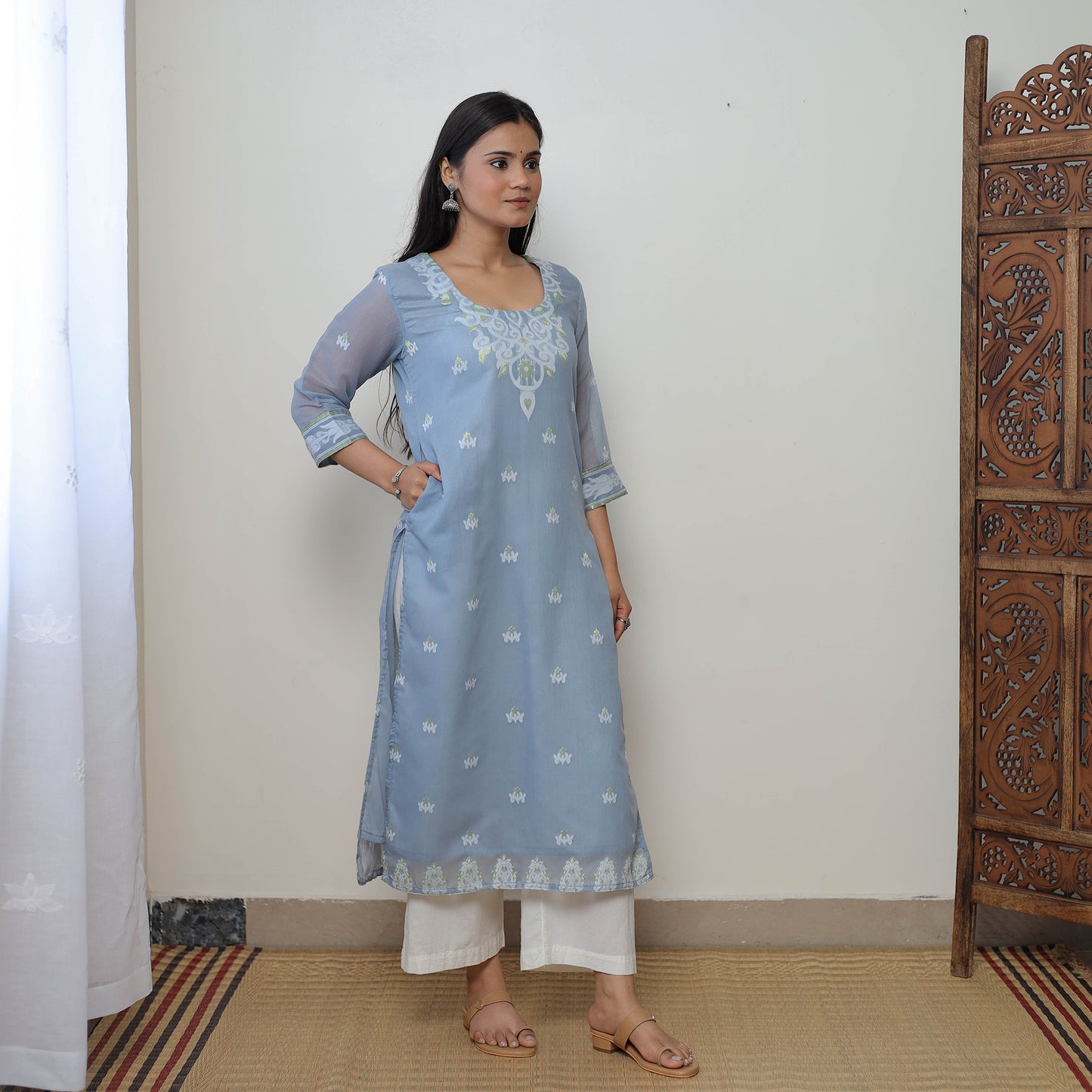 Bengal Jamdani Silk Cotton Kurta with Dupatta Set 02