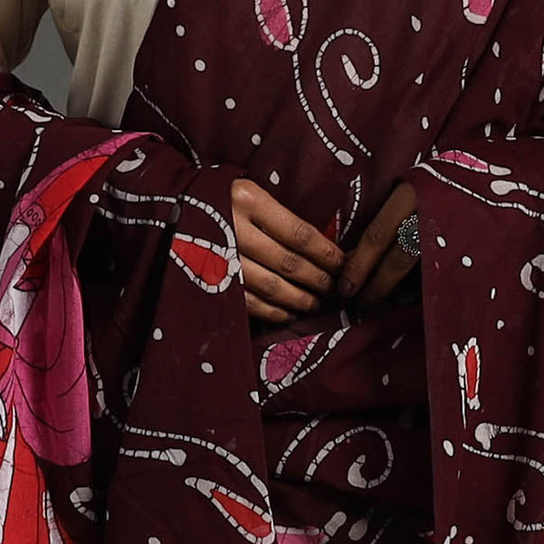 Maroon - cotton hand batik dupatta 47 - handcrafted