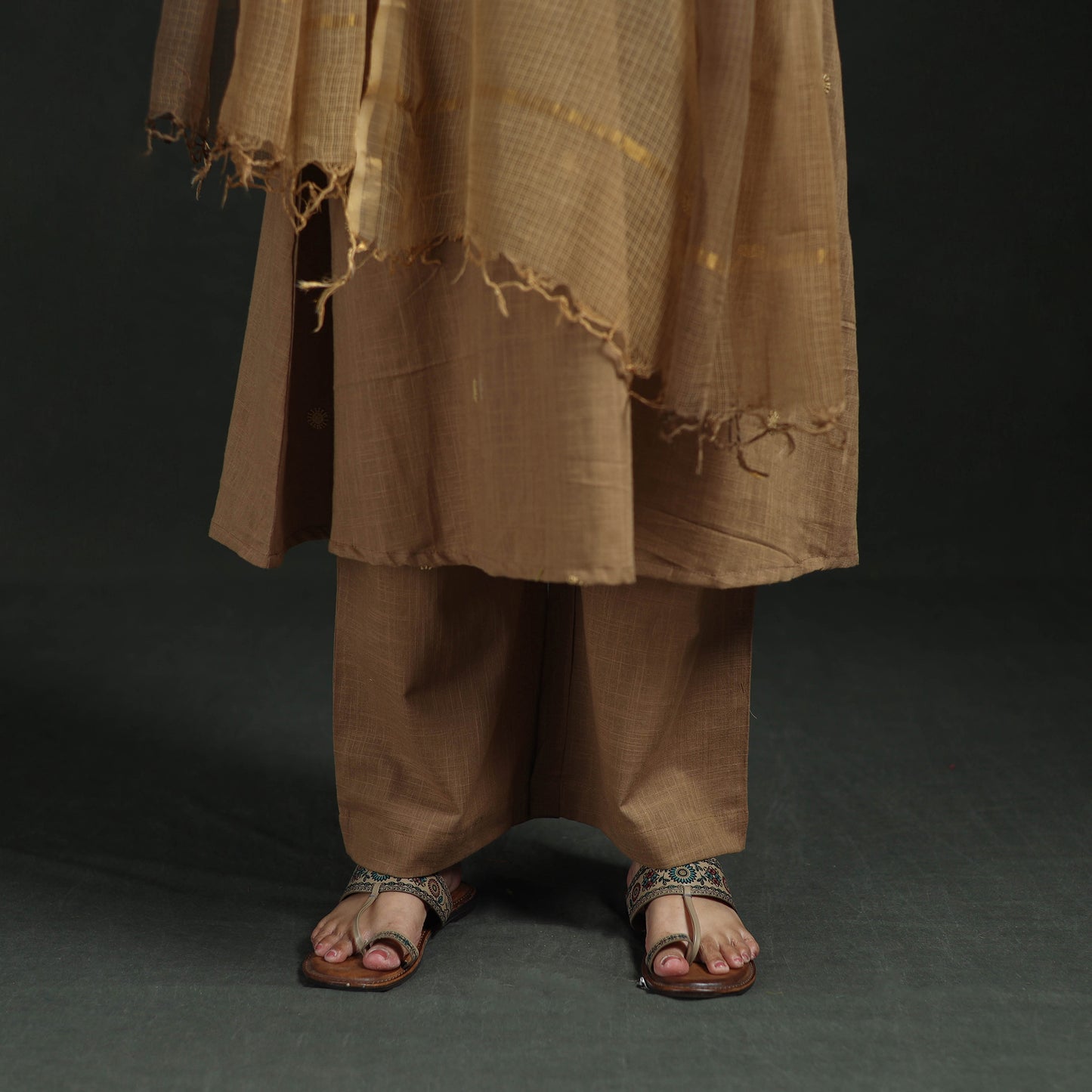 Plain Slub Cotton Hand Embroidered Suit Set with Dupatta for women 04