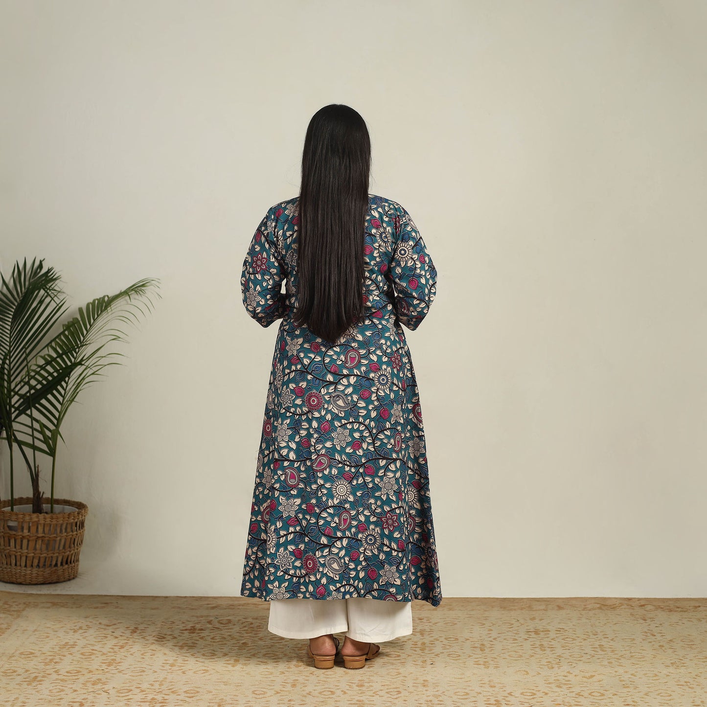Blue - Printed Cotton A-Line Kalamkari Kurta 11