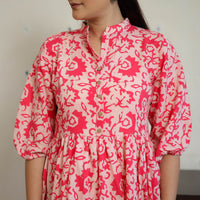 Pink - Pure Cotton Tiered Batik Print Dress 12