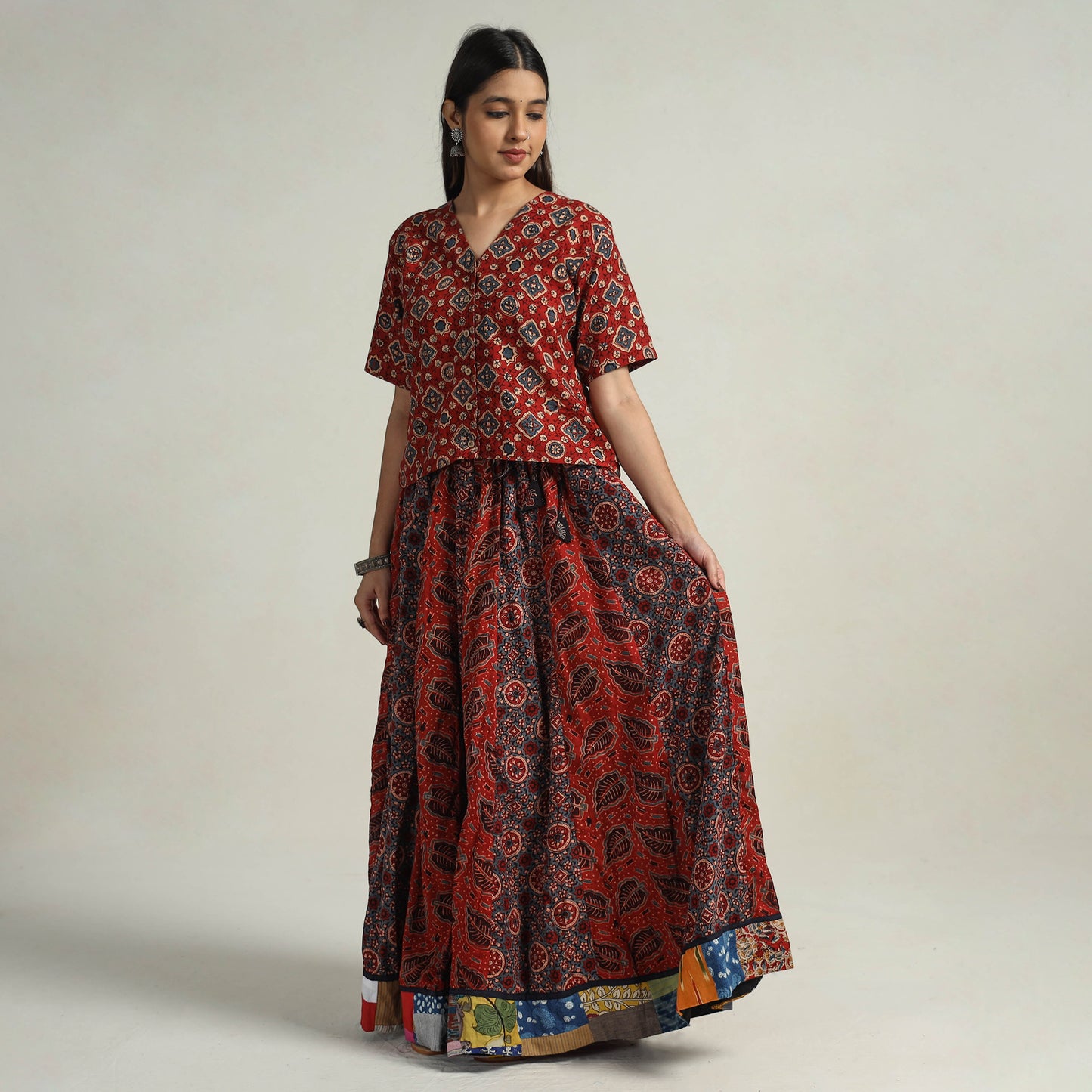 Multicolor - Kutch Block Printed 24 Kali Cotton Long Skirt 20