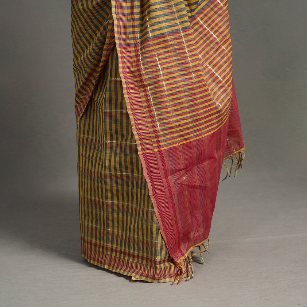 Yellow - Zari Stripes Cotton Handloom Saree 14