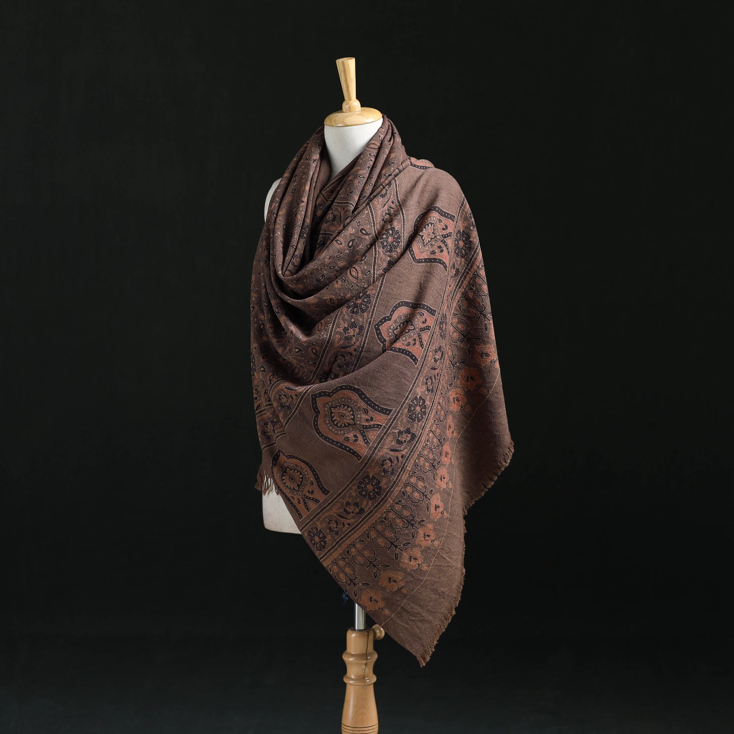 Ajrakh Hand Block Print Natural Dyed Handwoven Acrylic Wool Shawl 27