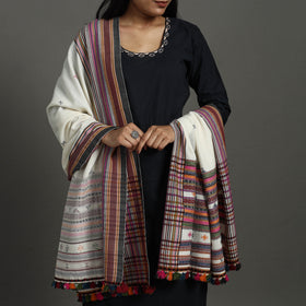  White Kutch Bhujodi Weaving Handloom Woolen Shawl