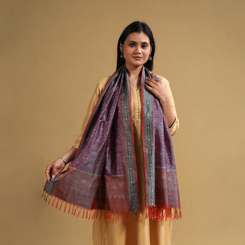 Purple - Handloom Mulberry Silk Pochampally Ikat Stole 16