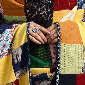 Multicolor - indigo cotton reversible patchwork dupatta 09