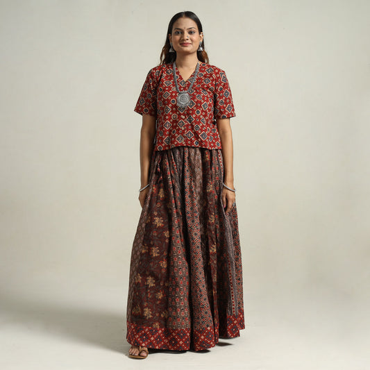 Ajrakh Block Printed 24 Kali Patchwork Cotton Long Skirt 06