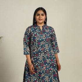 Blue - Printed Cotton A-Line Kalamkari Kurta 11