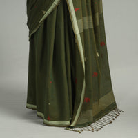 Green - Handloom Cotton Phulia Jamdani Saree with Tassels 20