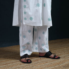 White - Hand Embroidered Mul Cotton Chikankari Kurta with Palazzo Set for Women 36