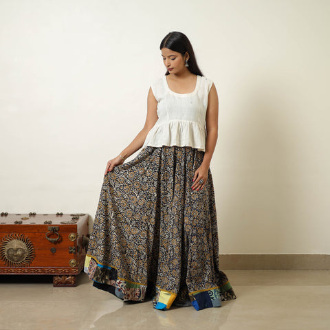 Multicolor - Hand Block Printed Cotton Long Bagru Skirt 03