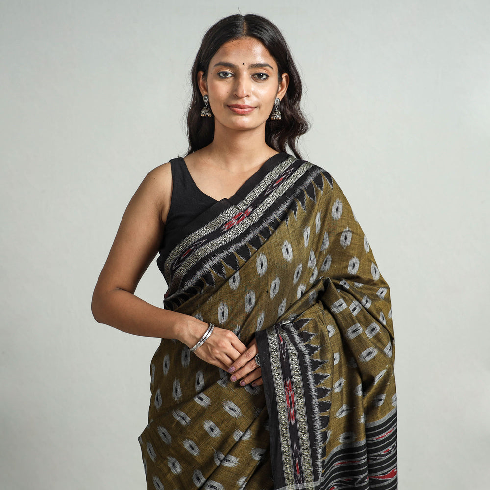 Brown - Khandua Ikat Weave Handloom Cotton Saree 24