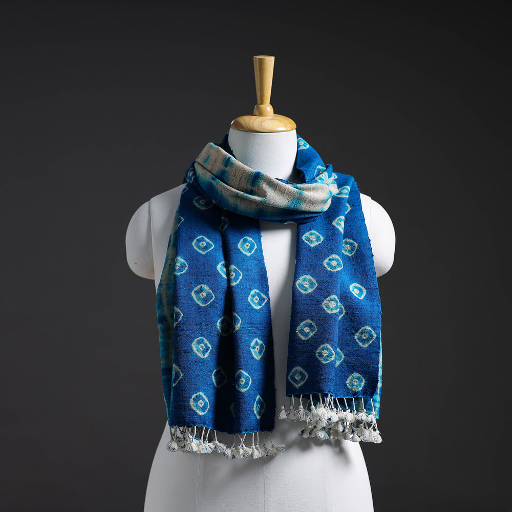 Blue - Kutch Handwoven Clamp Dyed Shibori Silk x Woolen Stole 36