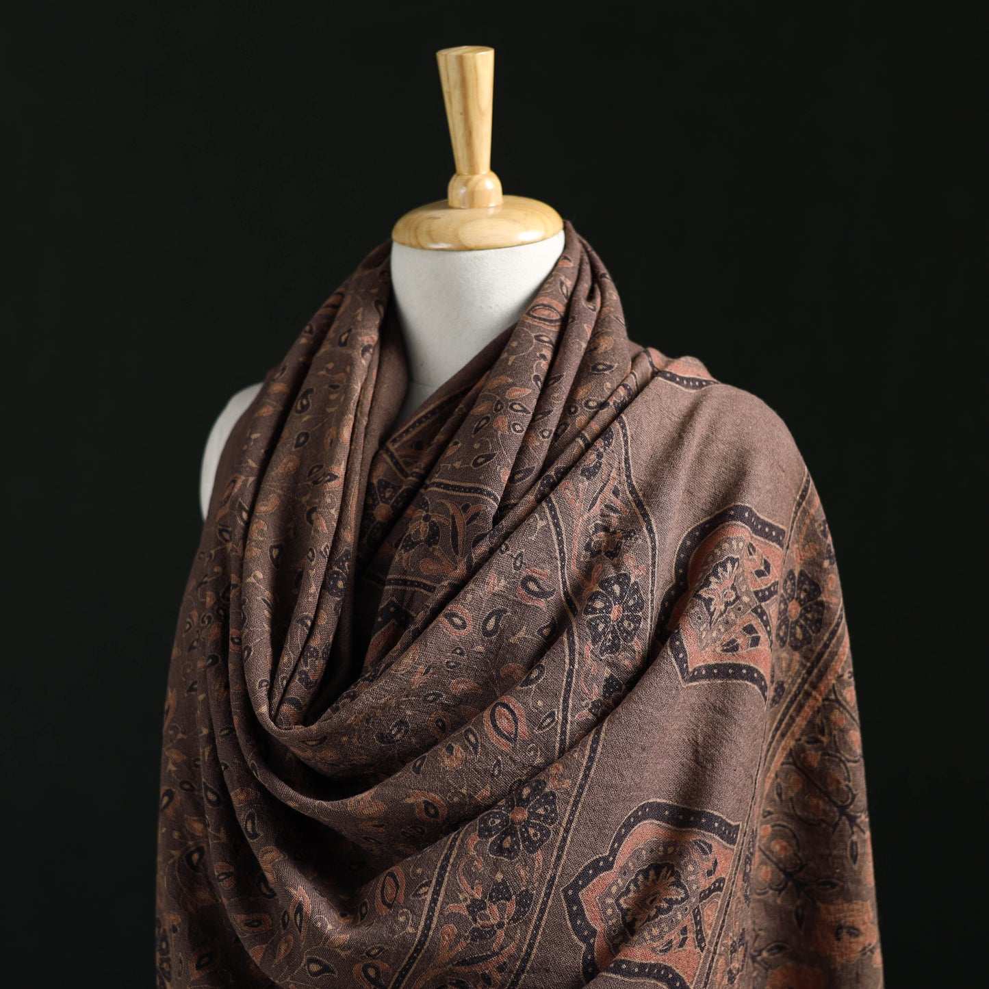 Ajrakh Hand Block Print Natural Dyed Handwoven Acrylic Wool Shawl 27