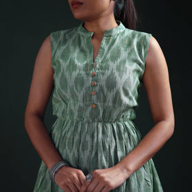 Pochampally Ikat Cotton Sleeveless Tiered Long Dress for Women 10