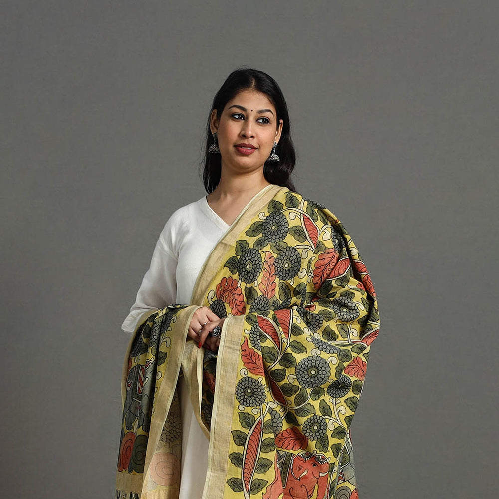 Mangalagiri Cotton Handpainted Pen Work Kalamkari Dupatta 09