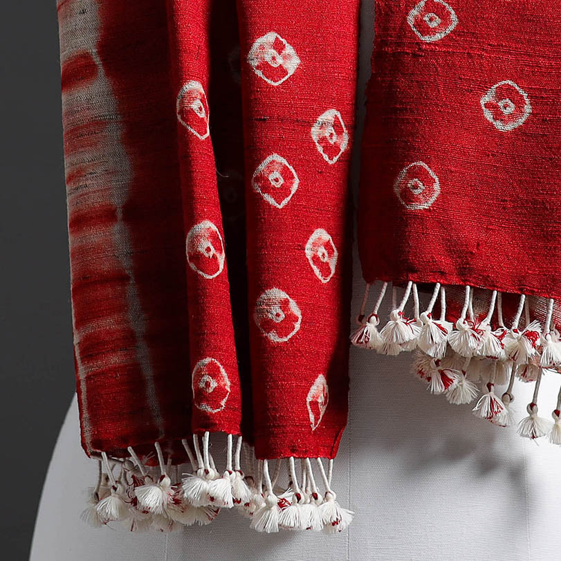 Red - Kutch Handwoven Clamp Dyed Shibori Silk x Woolen Stole 37