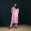 Pink - Hand Embroidered Rayon Cotton Chikankari Kurta with Pant Set for Women 18