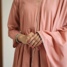 Buy Gulnaaz Grey Cotton Flared Kurta with Palazzo & Dupatta Set Online at iTokri.com