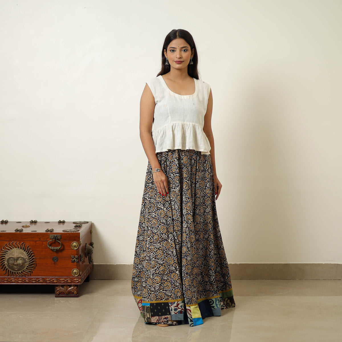 Multicolor - Hand Block Printed Cotton Long Bagru Skirt 03