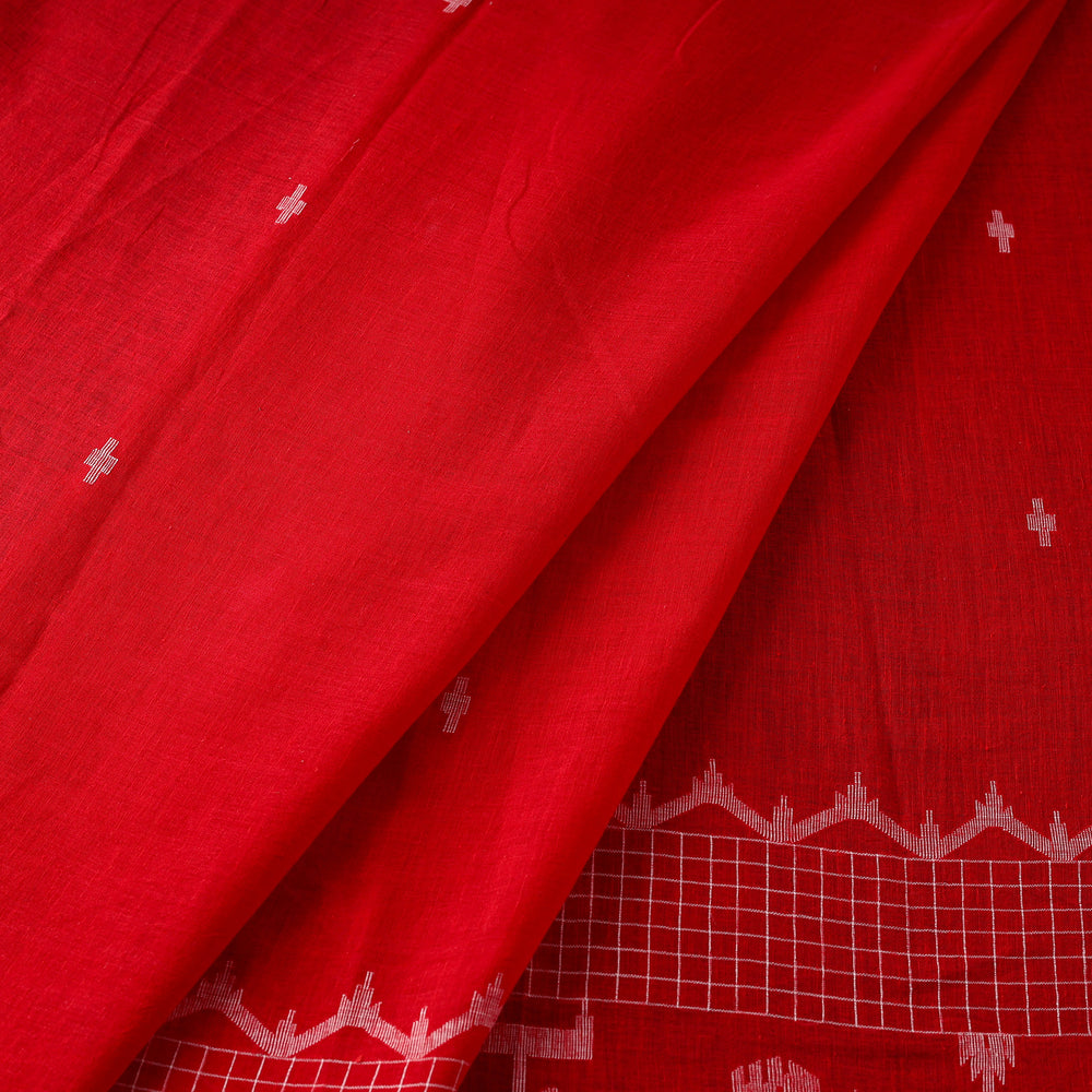 Red - Pure Handloom Cotton Bengal Jamdani Fabric 17