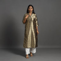 Grey - Cutwork Tissue Zari Jaal Banarasi Silk Kurta 08