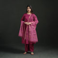 Plain Slub Cotton Hand Embroidered Suit Set with Dupatta for women 14