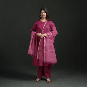 Plain Slub Cotton Hand Embroidered Suit Set with Dupatta for women 14